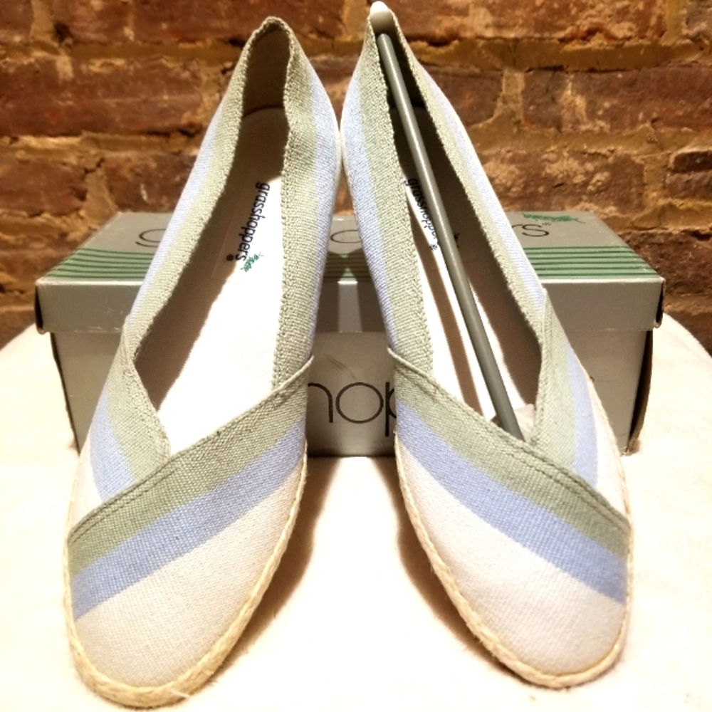 Grasshoppers Women's Canvas Flats in Cream, Light Blue and Olive